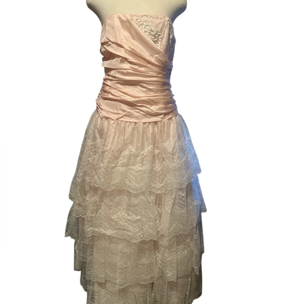 Vintage Dresses | Vintage Flirtatious by Alfred Angelo Union Made Pink Tiered Lace Dress Size 11 | Color: Pink | Size: 12 | Ee702'S Closet